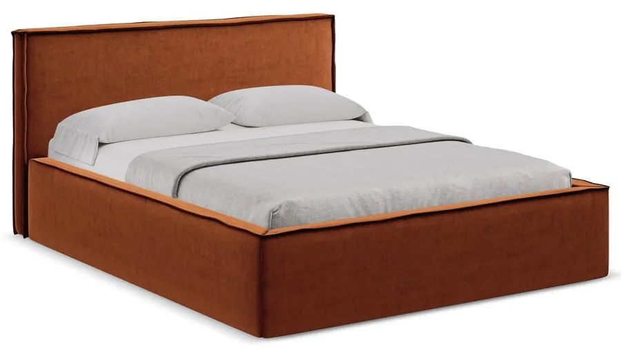 Letto matrimoniale imbottito in terracotta con vano contenitore con griglia da 160x200 cm Anani - Makamii