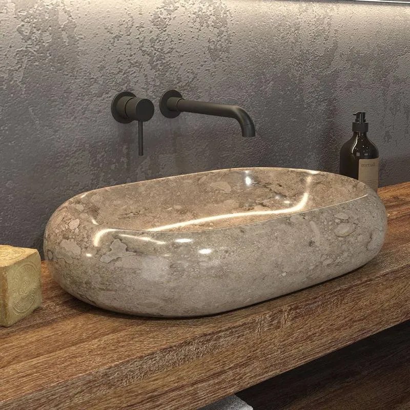 Kamalu - lavabo da appoggio design ovale in pietra naturale color crema | litos-onyx