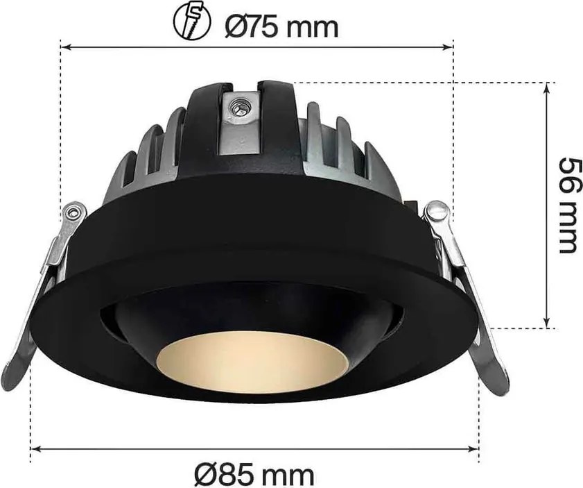 Faro LED da Incasso 12W Nero Ø75mm IP40 CCT Orientabile con driver Philips Colore Bianco Variabile CCT