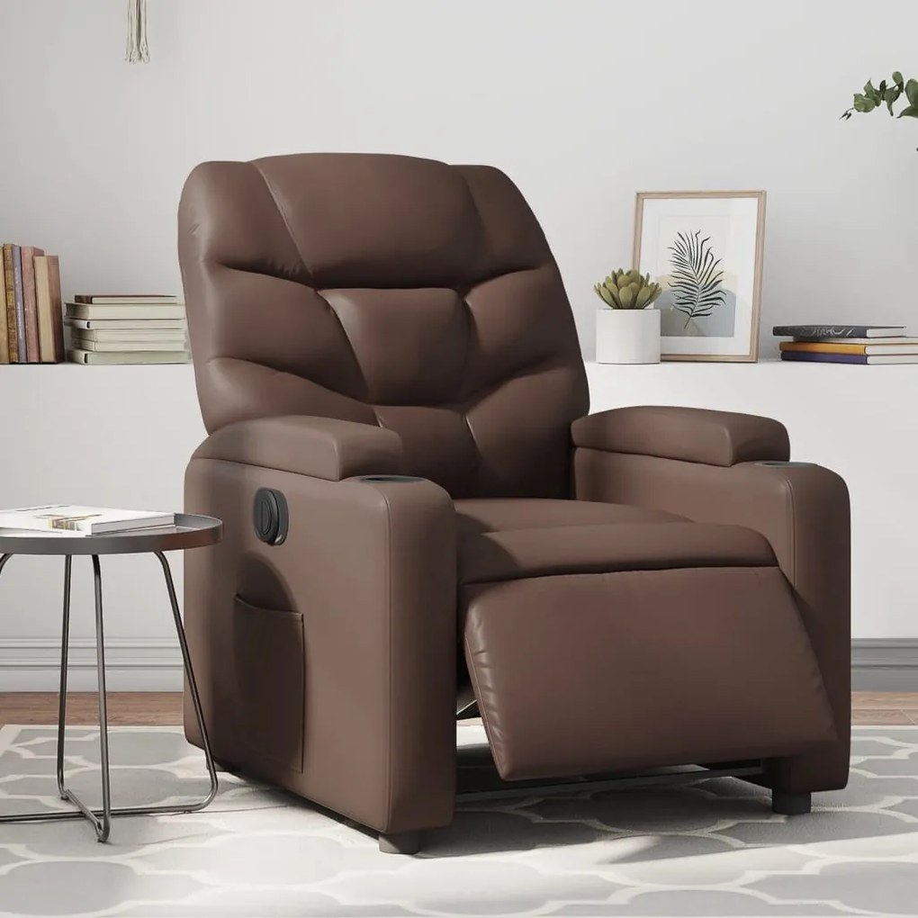 Poltrona Reclinabile Elettrica Marrone İn Similpelle /