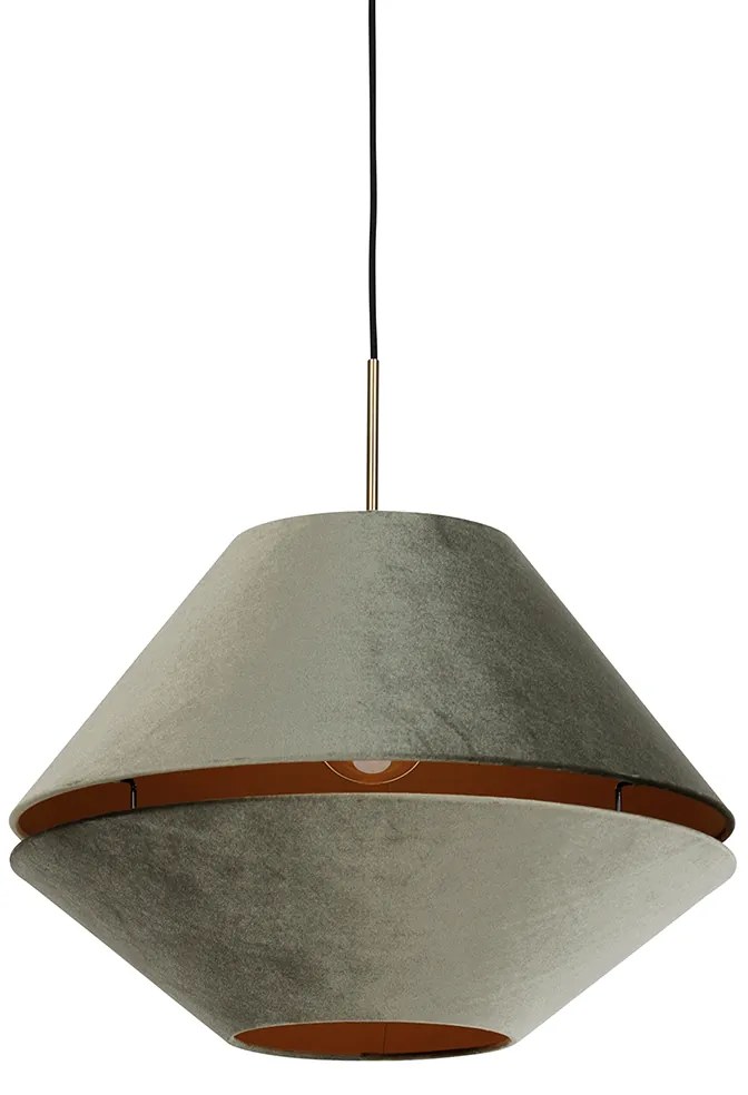Lampada a sospensione moderna bronzo con doppio paralume in velluto verde - Combi 1