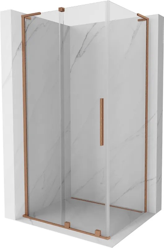 Mexen Velar L cabina doccia scorrevole 120 x 90 cm, trasparente, rame spazzolato - 871-120-090-03-65
