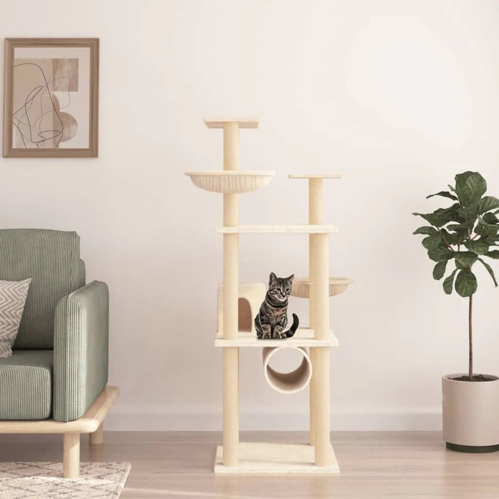 Albero per gatti con tiragraffi in sisal crema 141 cm