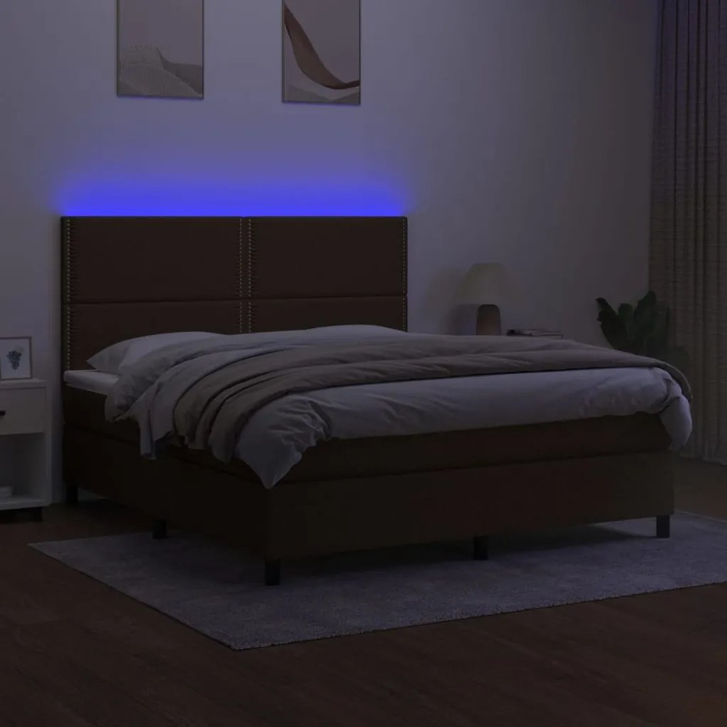 Letto a molle materasso e led marronescuro 180x200cm in tessuto