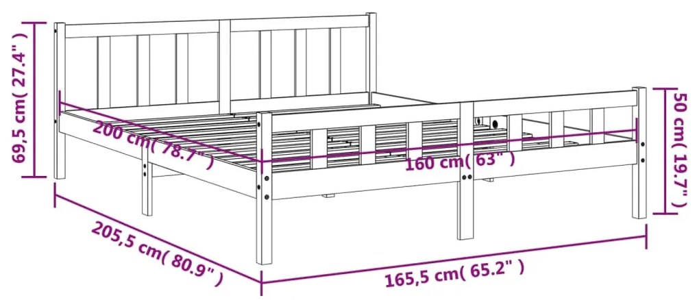 Giroletto con Testiera Marrone Cera 160x200 cm Massello Pino