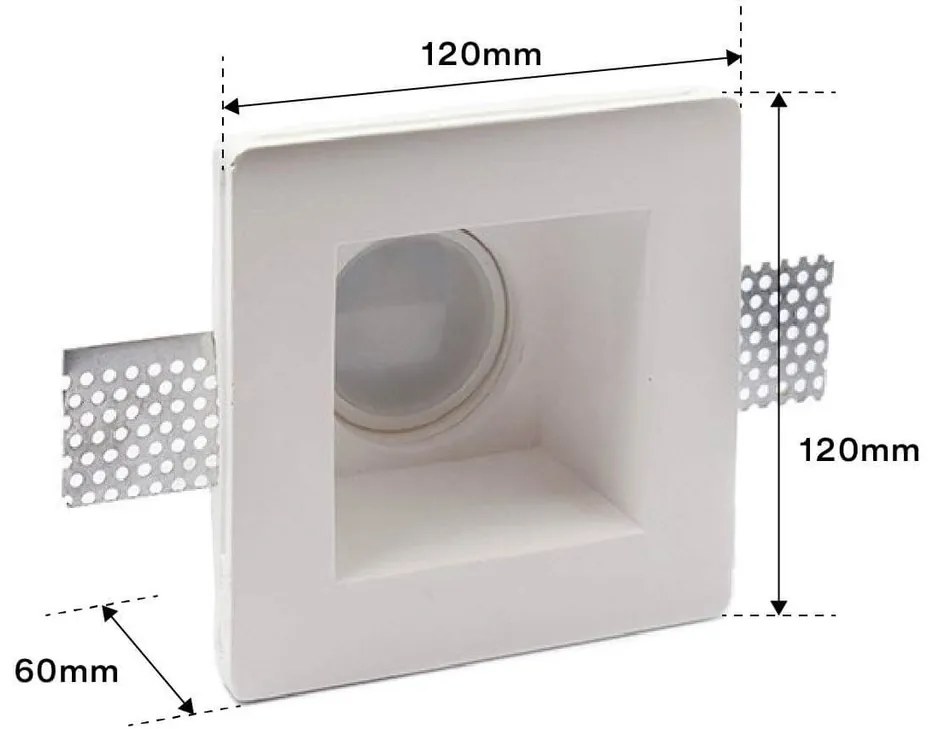 Portafaretto GU10 e MR16 in Gesso Pitturabile Quadrato 120x120 mm