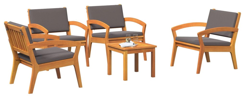 Set bistro da 5 pezzi con cuscini - legno massello di acacia