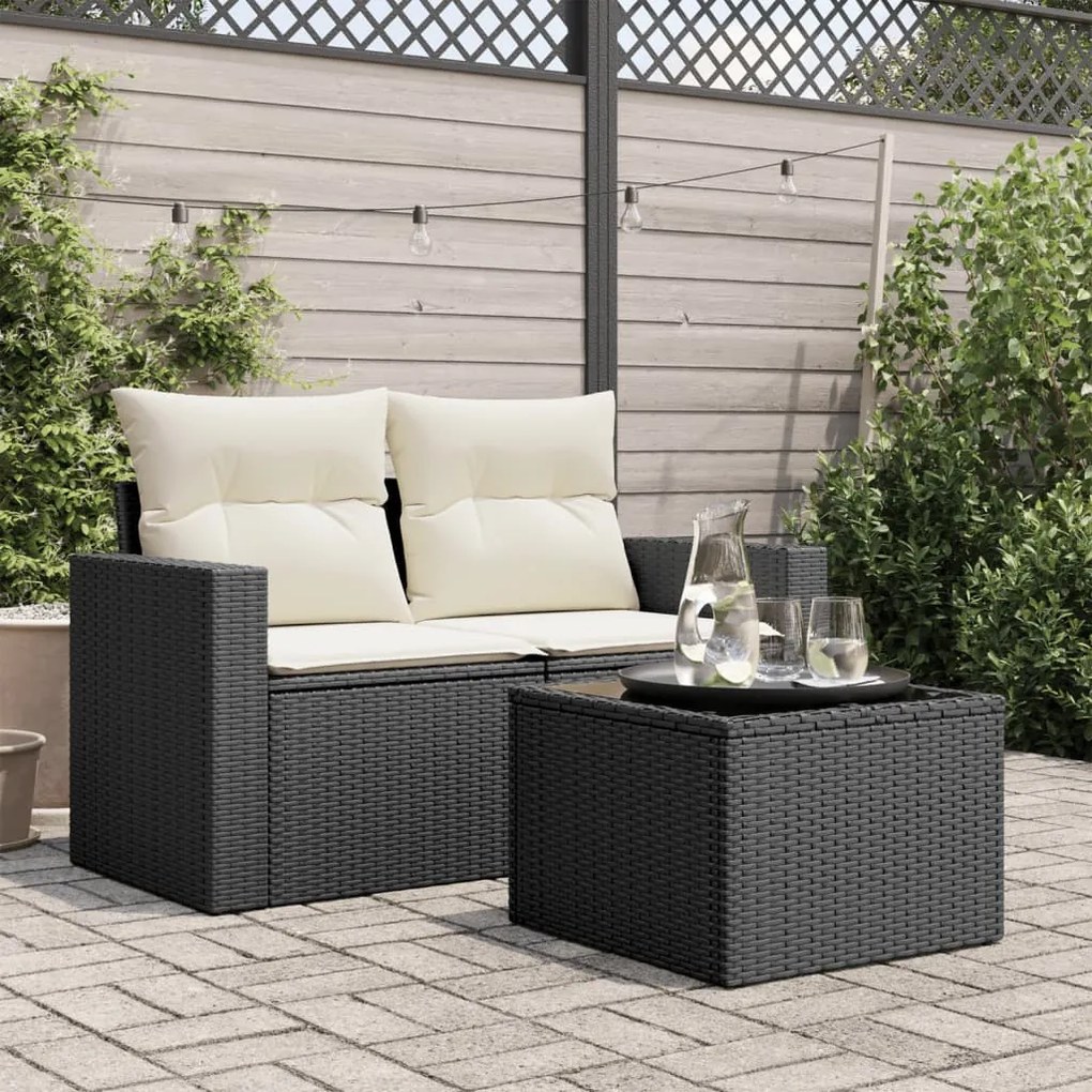 Tavolo da giardino piano in vetro nero 55x55x37 cm polyrattan