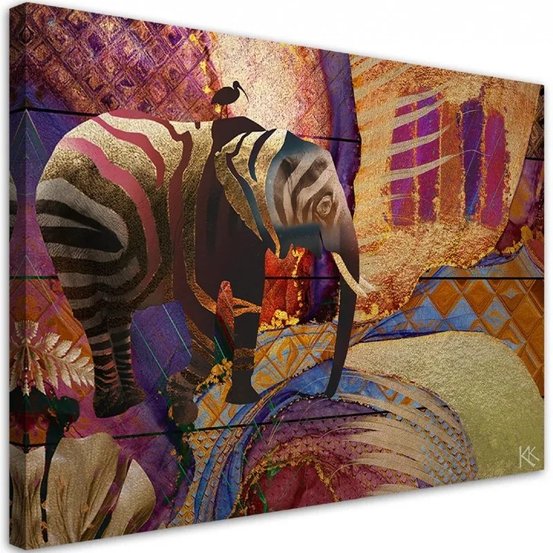 Quadro su tela, Elefante d'oro su un background astratto  Dimensioni 60x40