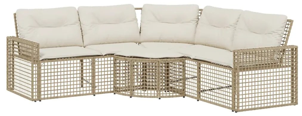 Divano da giardino a l con cuscini e pouf beige in polyrattan