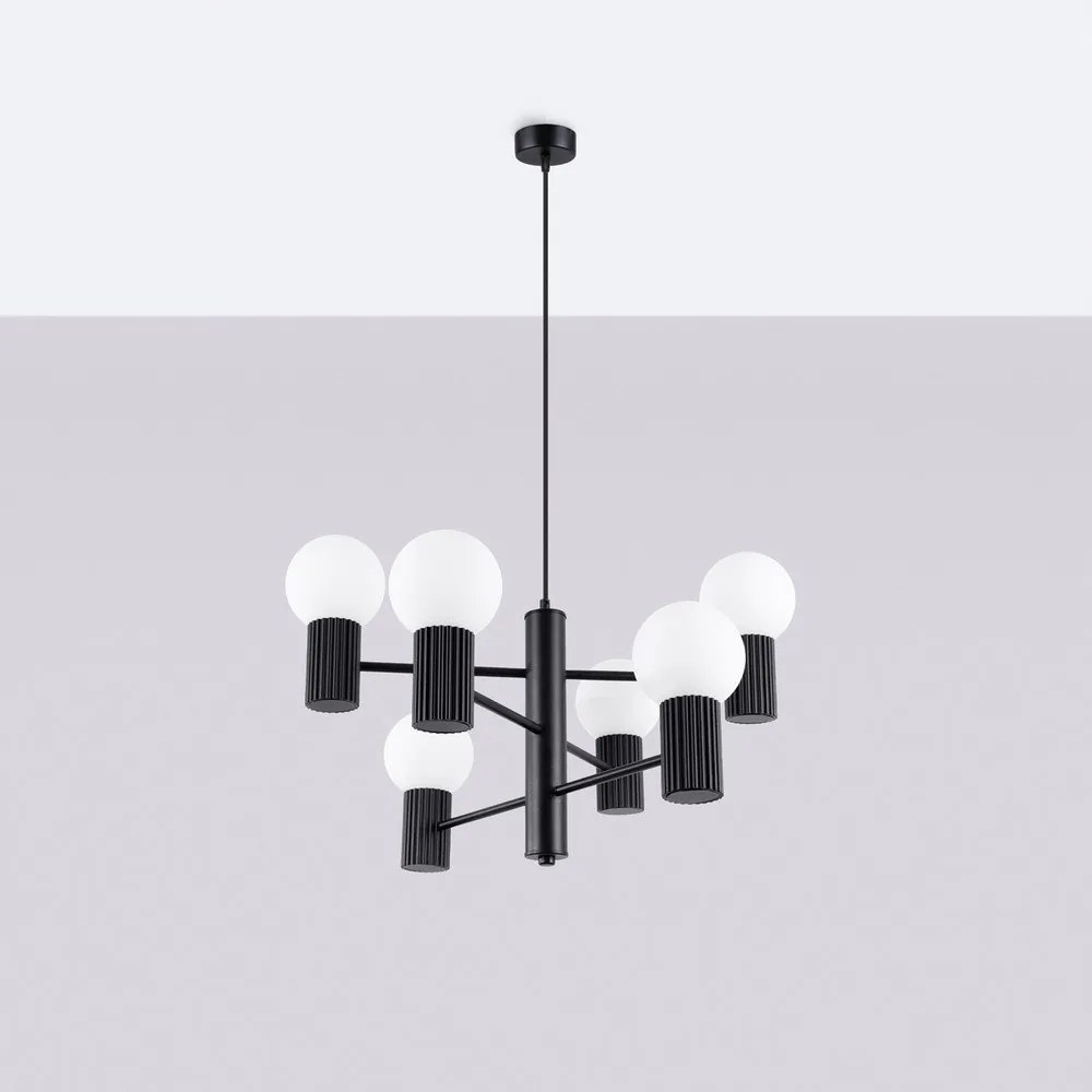 Lampadario nero con paralume in vetro Orbital – Sollux