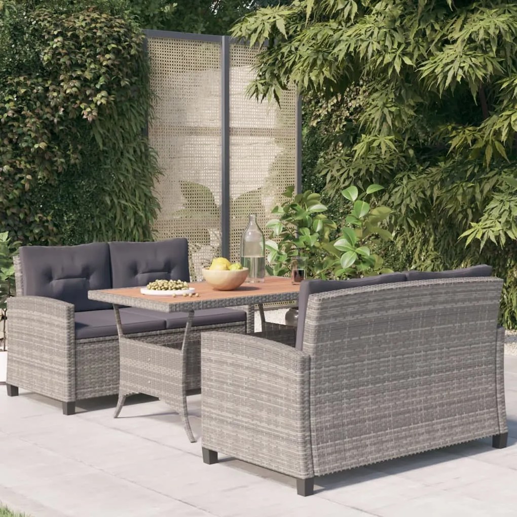 Set pranzo da giardino 3 pz polyrattan e legno massello acacia