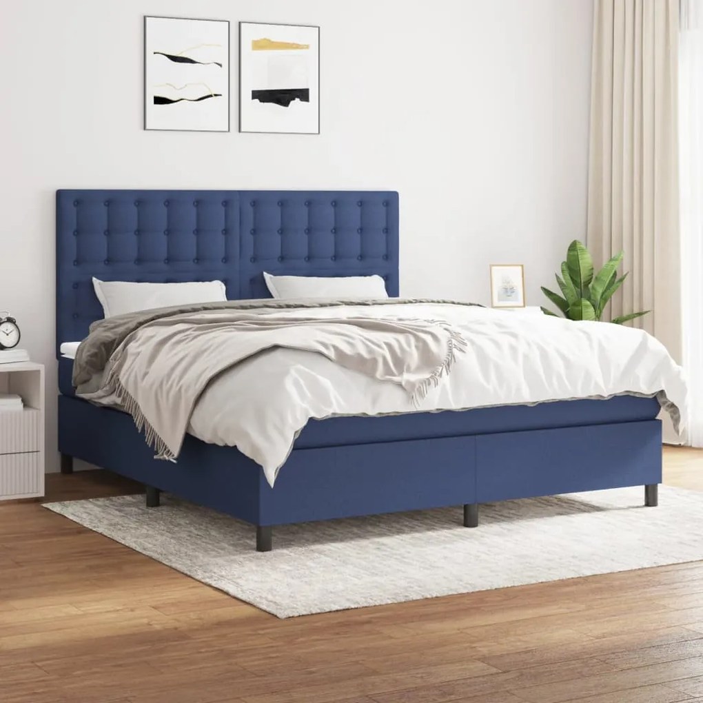 Giroletto A Molle Con Materasso Blu 160x200 Cm İn Tessuto /