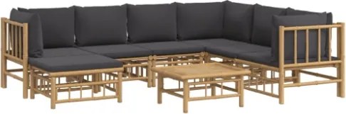 Set Salotto da Giardino 8pz con Cuscini Grigio Scuro Bambù