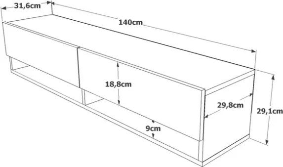 Mobile Tv Sospeso 140x32x30 Effetto Legno 2 Vani Rovere E Verde Frame