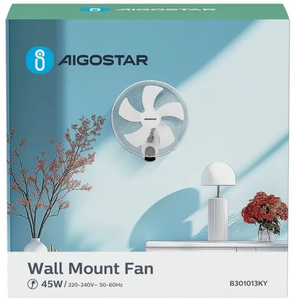 Aigostar - Ventilatore da parete 45W/230V bianco + +TC