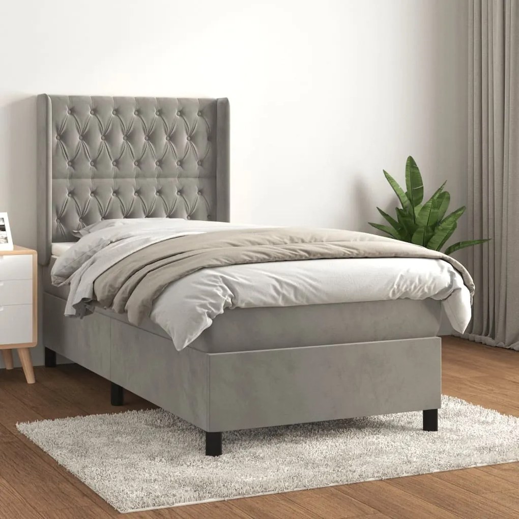 Giroletto A Molle Con Materasso Grigio Chiaro 100x200cm Velluto /