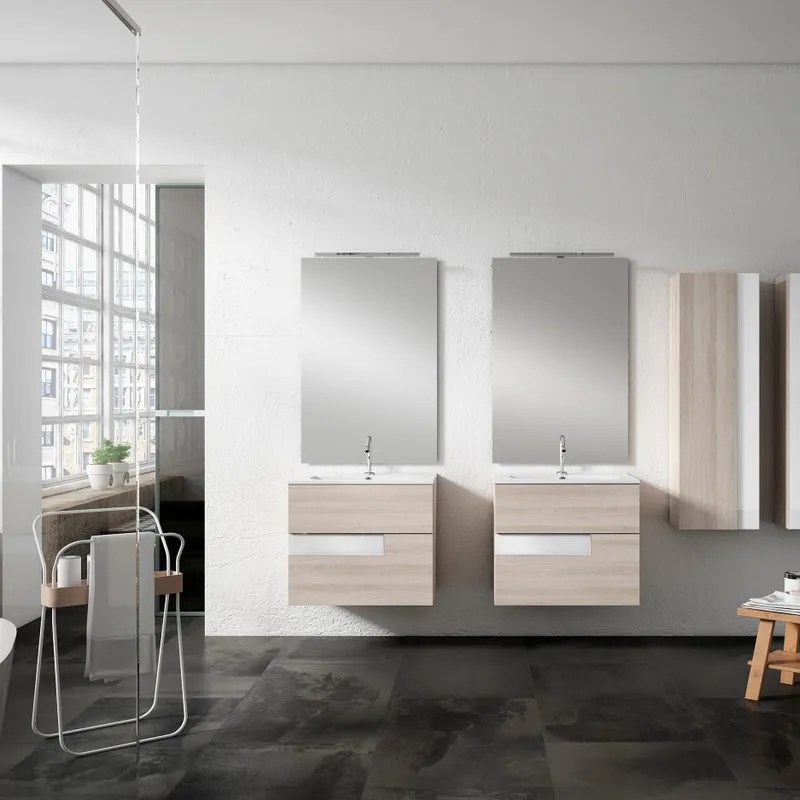 Mobile sottolavabo e lavabo Vision per vasca centrale canapa/bianco L 60 x H 55 x P 45 cm 2 cassetti