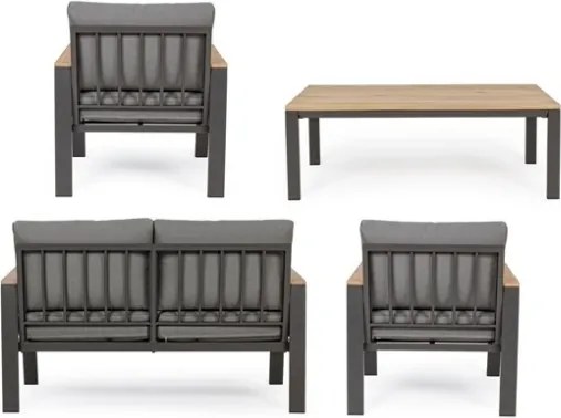 Salotto Da Esterno In Alluminio Antracite Inserti Legno Con Cuscini E Tavolino Belmar Bizzotto