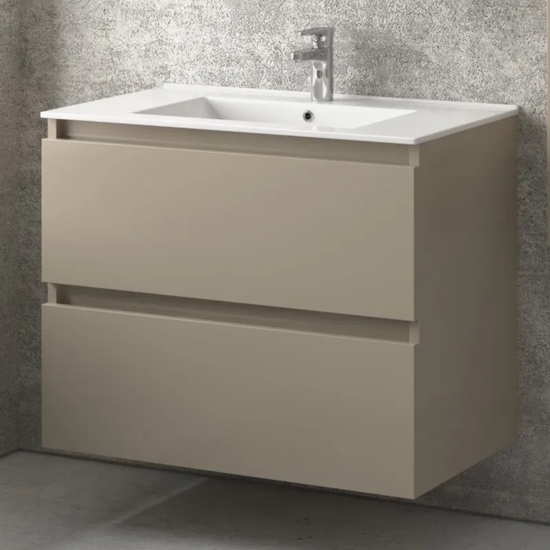 Mobile bagno sospeso 80cm con lavabo integrato e 2 cassetti TOD-80L - KAMALU