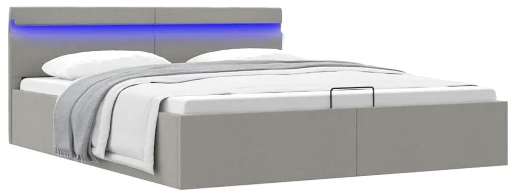 Giroletto Con Contenitore E Led Grigio Chiaro Tessuto 180x200cm /