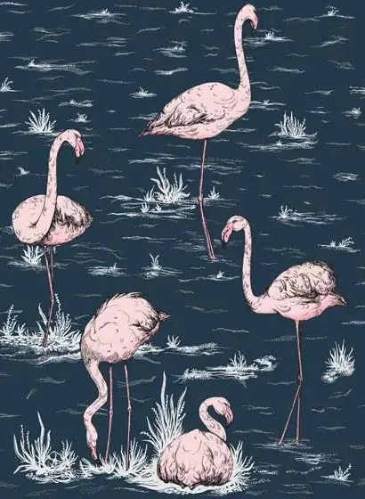 Cole & Son Carta da parati Flamingos Icons - Ink & Alabaster Pink