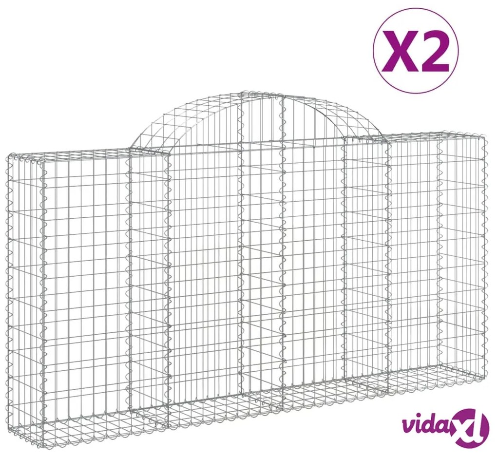 vidaXL Cesti Gabbioni ad Arco 2 pz 200x30x100/120 cm Ferro Zincato