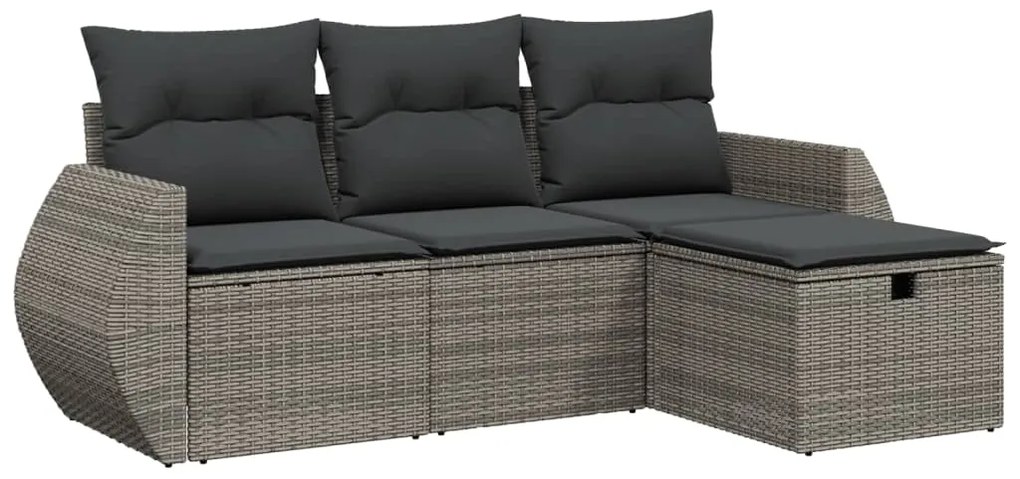 Set divani da giardino 4 pz con cuscini in polyrattan grigio