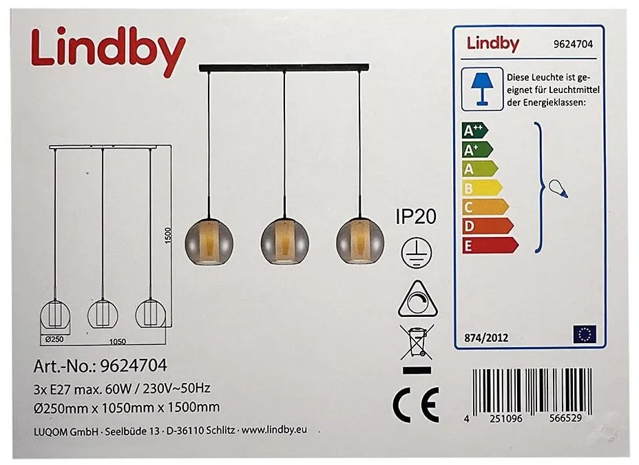 Lindby - Lampadario a sospensione con filo YELA 3xE27/60W/230V