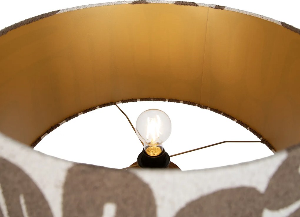 Lampada da terra treppiede in legno di noce con paralume a righe marrone e beige 50cm - Tripod Classic