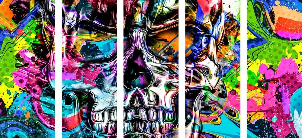 Quadri 5 pezzi – Teschio artistico colorato