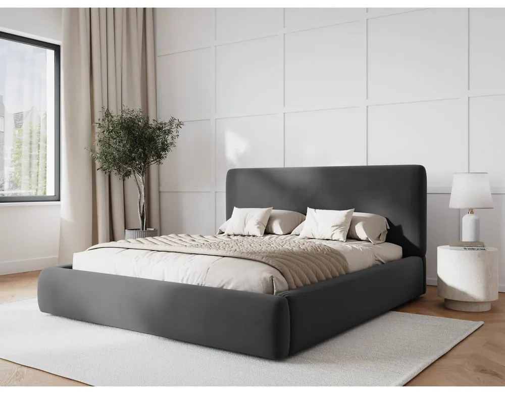 Letto matrimoniale imbottito grigio scuro con contenitore e doghe 160x200 cm Colonel - Cosmopolitan Design