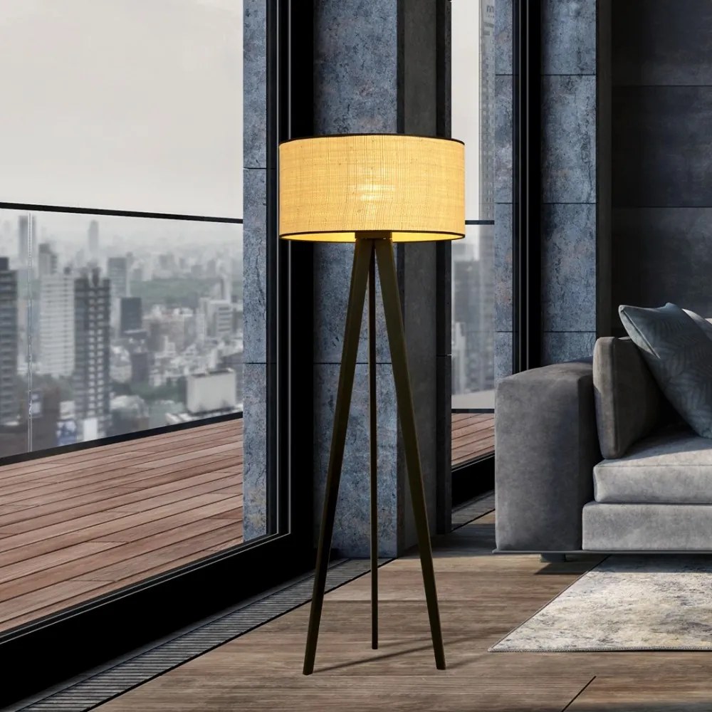Lampada da Terra in Acciaio e Tessuto ASTON 1 E27 Colore del corpo Rattan