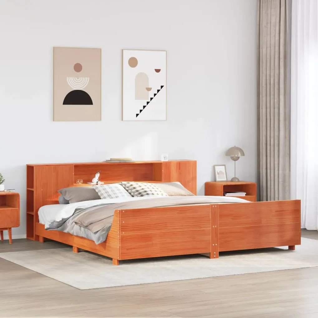 Giroletto Senza Materasso Marrone Cera 200x200 Cm Legno Di Pino /