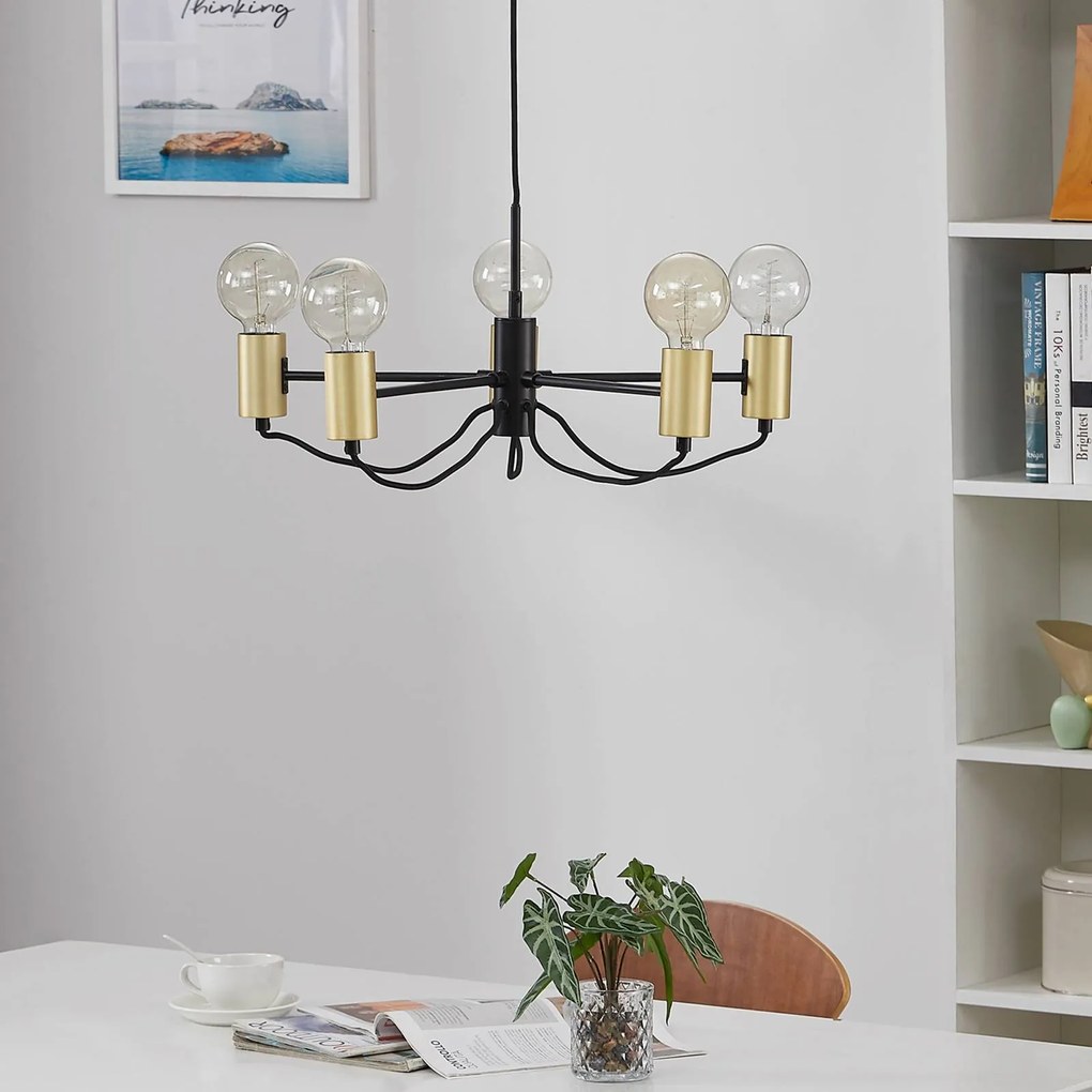 Lampadario Lindby Prospa in nero e ottone