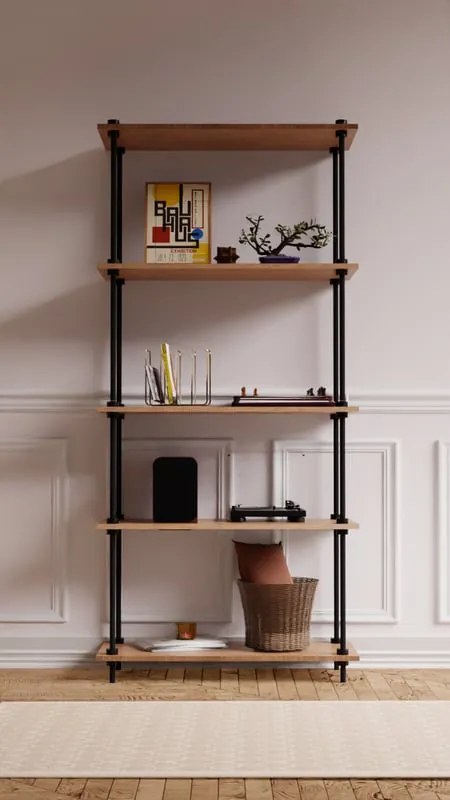 Scaffale in kit 5 ripiani Ardeco L 85 x P 35 x H 185 cm nero e marrone, portata per ripiano 30 kg