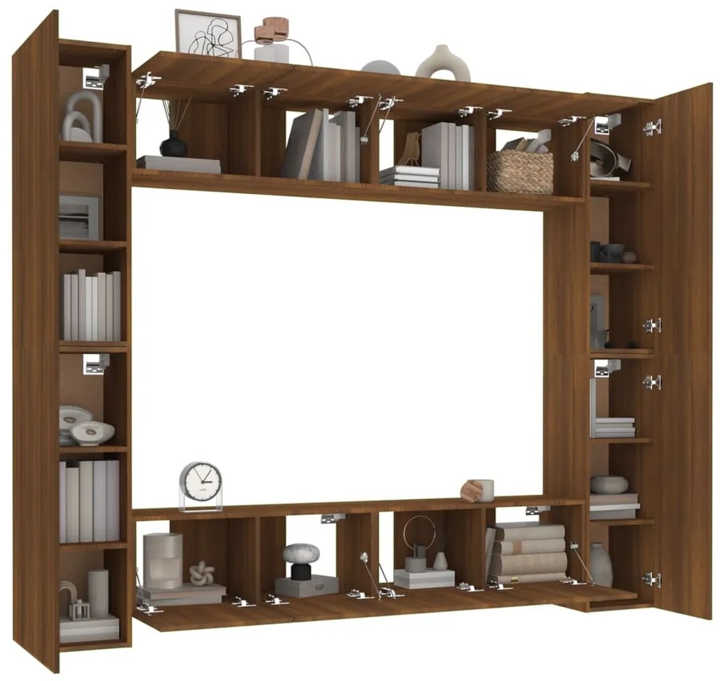 Set mobili porta tv 8pz rovere marrone in legno multistrato