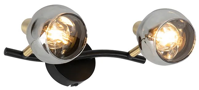 Plafoniera Art Déco vetro fumé nero con ottone 2 luci - VIDRO