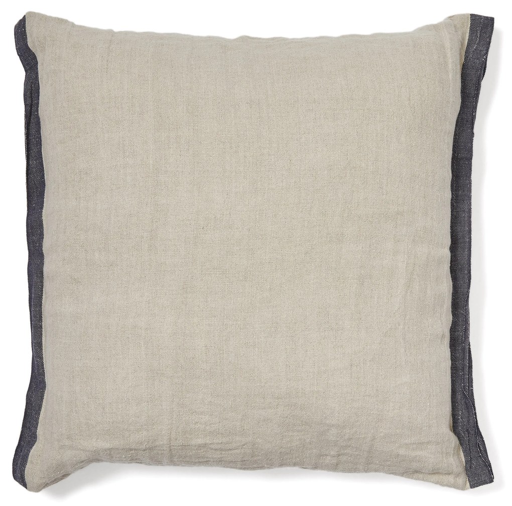 Kave Home - Federa cuscino Suerta 100% lino beige e blu 45 x 45 cm