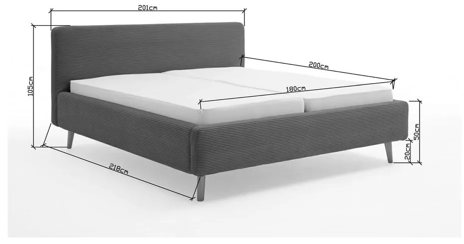 Letto matrimoniale imbottito beige con contenitore con griglia 180x200 cm Mattis Cord - Meise Möbel