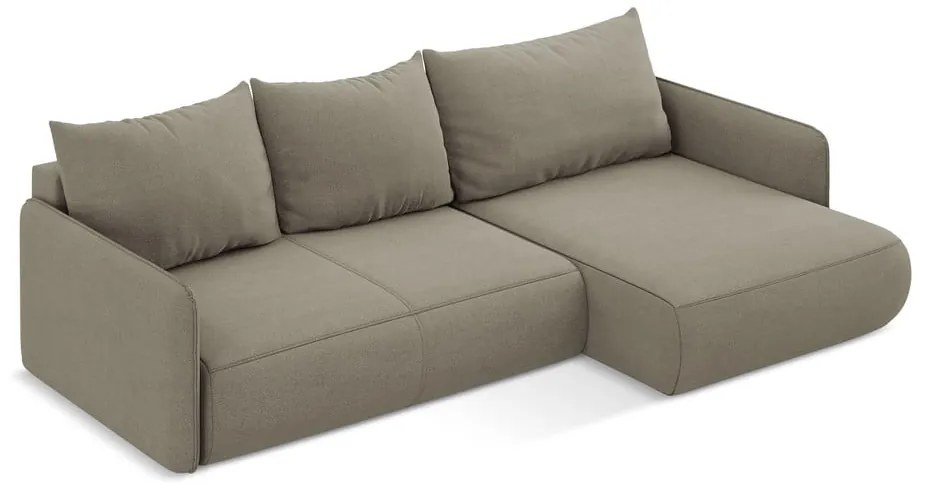 Divano angolare beige allungabile/con contenitore (con penisola a destra) Nanea – Makamii