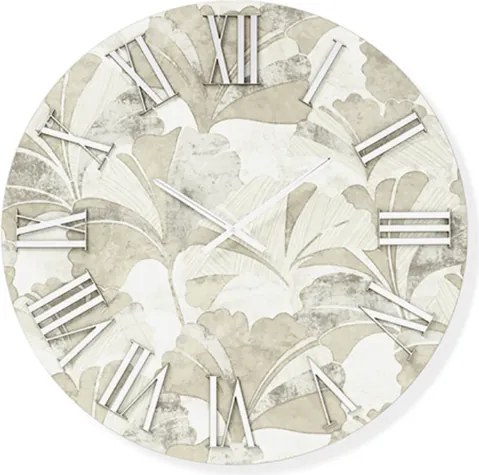 Orologio rotondo D40 cm in legno rivestito con parato e dettagli Argento JOSE