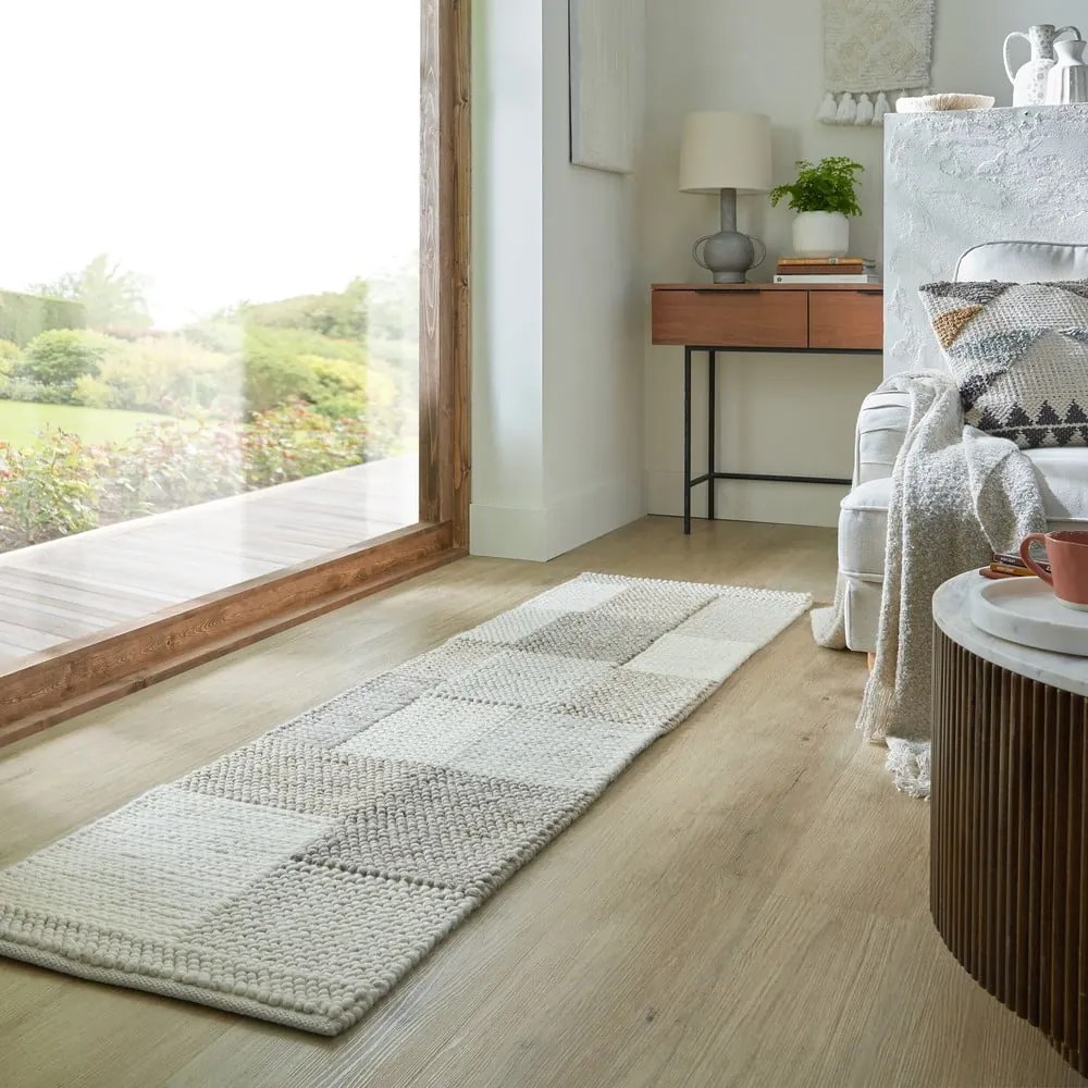 Passatoia beige tessuta a mano in misto lana 60x230 cm Minerals Patchwork - Flair Rugs