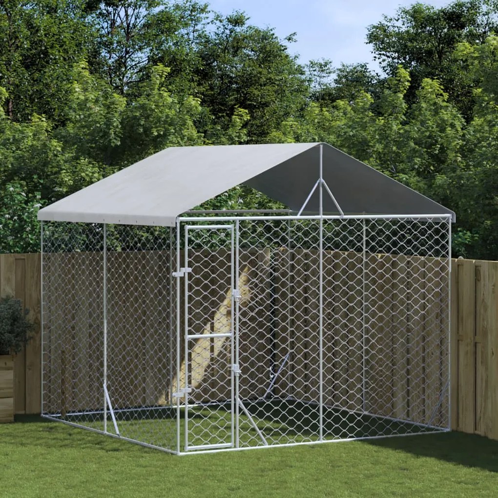 Cuccia Cani Da Esterno Tetto Argento 3x3x2,5 M Acciaio Zincato /
