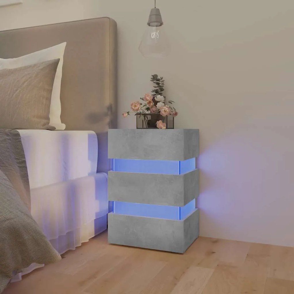 Comodino Con Led Grigio Cemento 45x35x67cm İn Legno Multistrato /