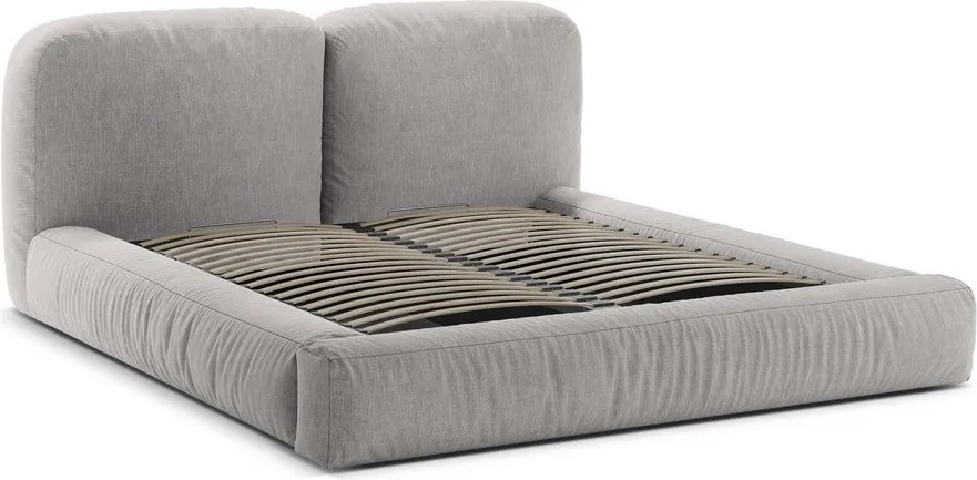 Letto matrimoniale imbottito grigio chiaro con contenitore con rete inclusa 160x200 cm Martina – Micadoni