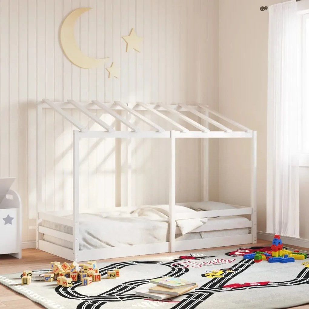 Letto per bambini con tetto bianco 90x190cm legno massello pino