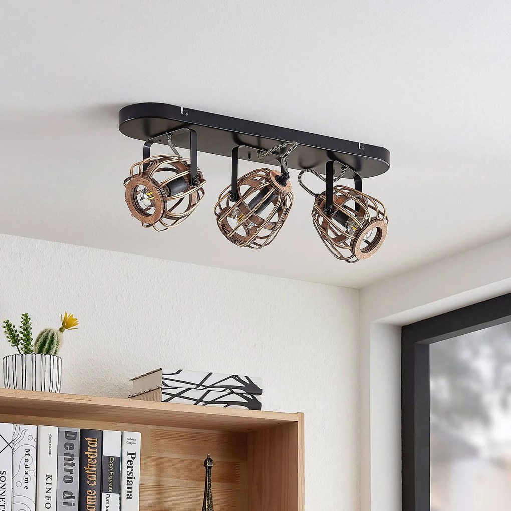 Lindby fatto da soffitto Bominio, 54 cm, a 3 luci, legno, rattan