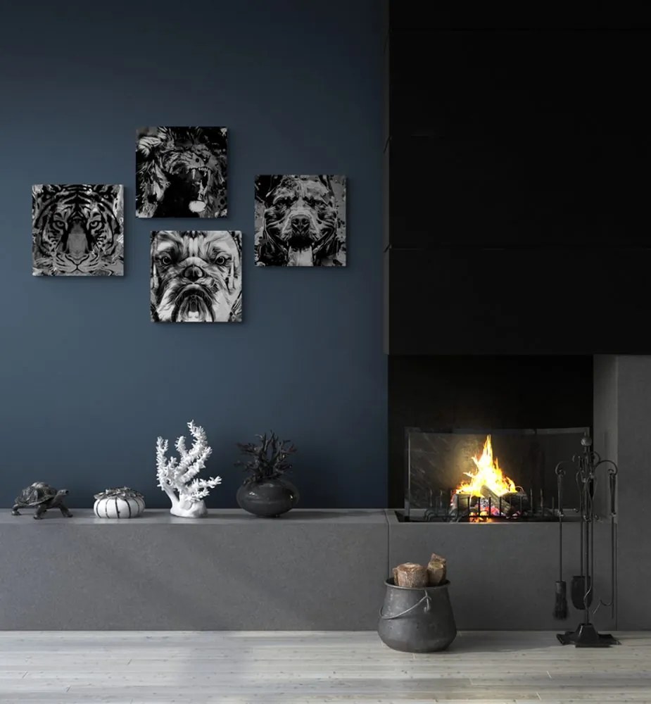 Set di quadri – Animali in stile pop art in bianco e nero