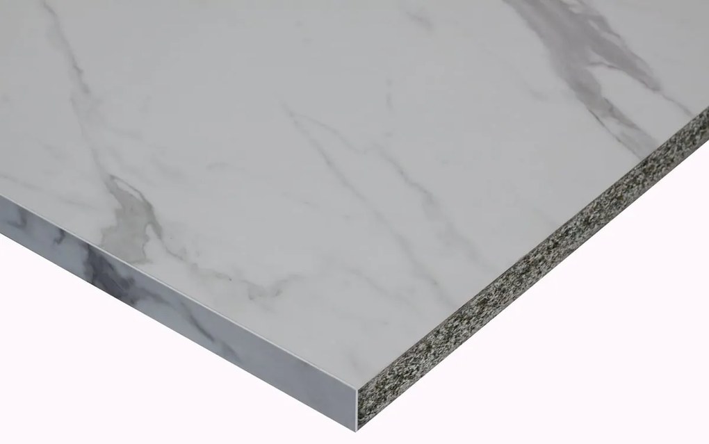 Piano cucina in truciolare rivestito in laminato hpl marmo bianco Marmo Bianco L 304 x P 63 cm, spessore 3.8 cm